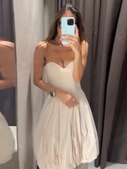 Hnewly  Women Pleated Tube Mini Dress Empire Sleeveless Solid Sexy Bubble Hem Wrap Dresses Summer Chic Elegant Party Vacation Gown