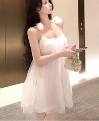 Hnewly  Woman Dress Sleeveless Slash Neck Flowers Backless French Style Chic Sweet Elegant Mini Dresses Female Casual Party