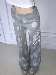 Hnewly  Harajuku Polka Dot Wide Leg Trousers Y2k Aesthetic Women Letter Printing Casual Pants Vintage Grunge Drawstring Loose Pantalones