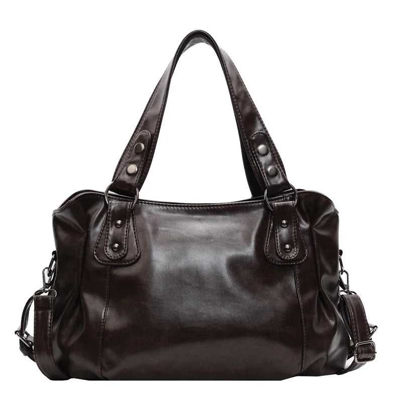 Hnewly  Retro Brand Roomy Shoulder Bag Female Luxury Solid Color Classic Crossbody Bag Large Capacity Style Soft PU Leather Tote Bag