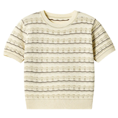 Hnewly  Hollow Out Ice Silk Knitted T-shirt Retro Round Neck Wave Pattern Short Sleeve Tee Women's Spring/Summer New Fashion Loose Top