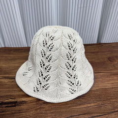 Hnewly  Fashion Hollow Out Crochet Bucket Hat Solid Color Sun Protection Basin Cap Soft Adjustable Knitted Fisherman Hat