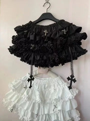 Hnewly  Y2k Gothic Elastic Waist Cross Short Skirt Women Sweet Hot Girl Chic High Waist Ruffle Skirts Female Design Retro Cake Skirt New
