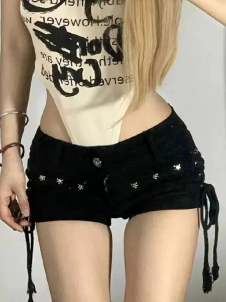 Hnewly  Shorts Women Skinny Creativity Lace-up Popular Streetwear Daily Personality Students Holiday Fashion Sexy American Retro Leisure