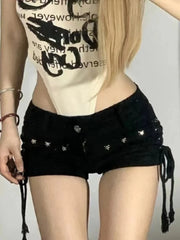 Hnewly  Shorts Women Skinny Creativity Lace-up Popular Streetwear Daily Personality Students Holiday Fashion Sexy American Retro Leisure
