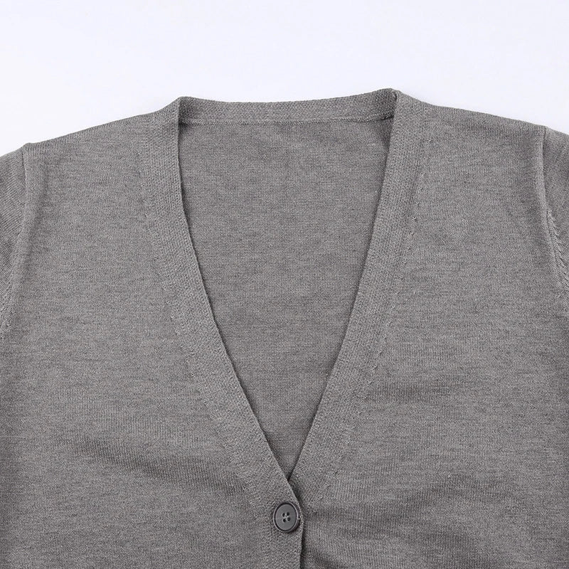 Hnewly y2k Sweaters Women Casual Solid Color V Neck Button Long Sleeve Crop Tops Cardigan Knitwear 2000s Clothing Streetwear