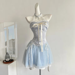 Hnewly Summer Women Y2k Birthday Ballet Core A-line Fairy Dress Mini Lace Frocks One-Piece Korean Evening Lolita Party Shoujo Gyaru