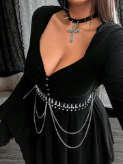 Hnewly  New Dark Gothic Sexy Heart-Shaped Deep V-Neck Long-Sleeve Dress Holiday Retro Plus Size Irregular Hem Mini Dress Party Elegant