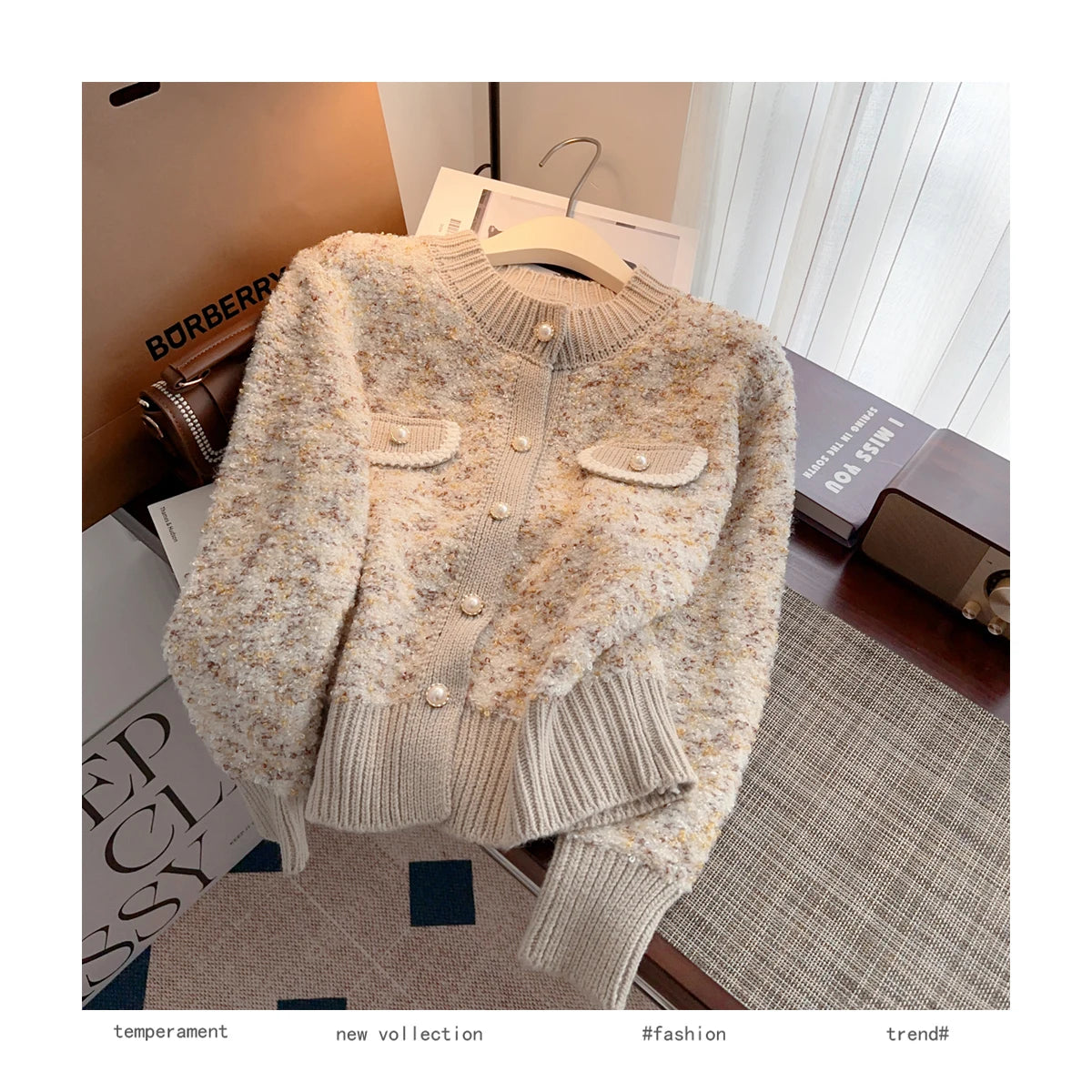 Hnewly  Luxury Pearl Button Sweater Women O-Neck Long Sleeve Cardigan Coat  Single Breasted Warm Jacket Casual All-Matched Knitwear Top