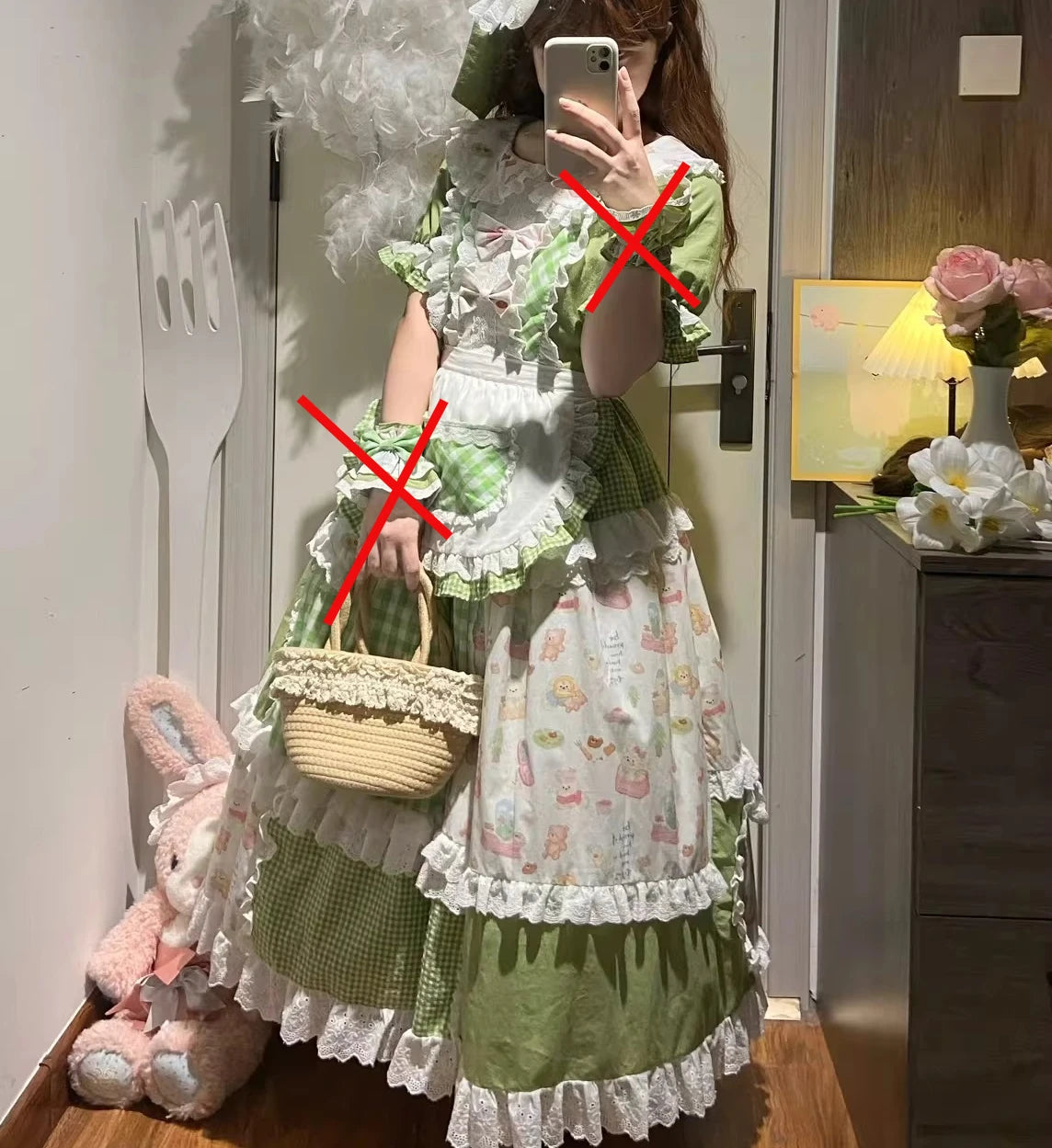 Hnewly  Original Design Mori Girl Style Dress Op Summer New Women's Kawaii Plaid Splicing Short Sleeve Dress Japanese Lolita Long Dress