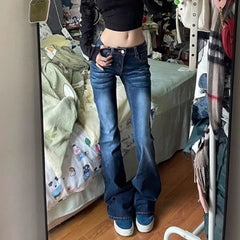 Hnewly  Y2K Streetwear Low-Waisted Jeans Women Korean Fashion Slimming Denim Flares Pants Woman Autumn Winter Vintage Long Trousers