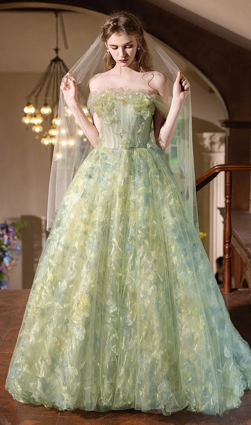 Hnewly High-end Light Green Luxury Evening Dress With Dreamy Forest-themed Flowers And Ethereal Charm