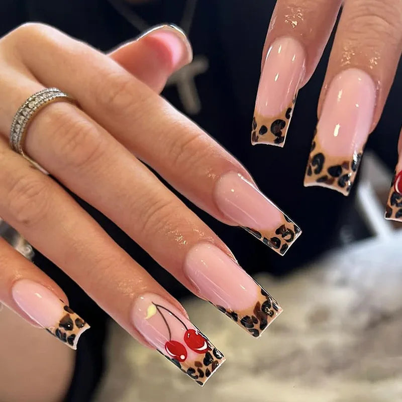 Hnewly Pink French Style Fake Nails 3D Bowknot Designs Short Square Press on Nails Sweet Korean Fashion False Nails for Women and Girls