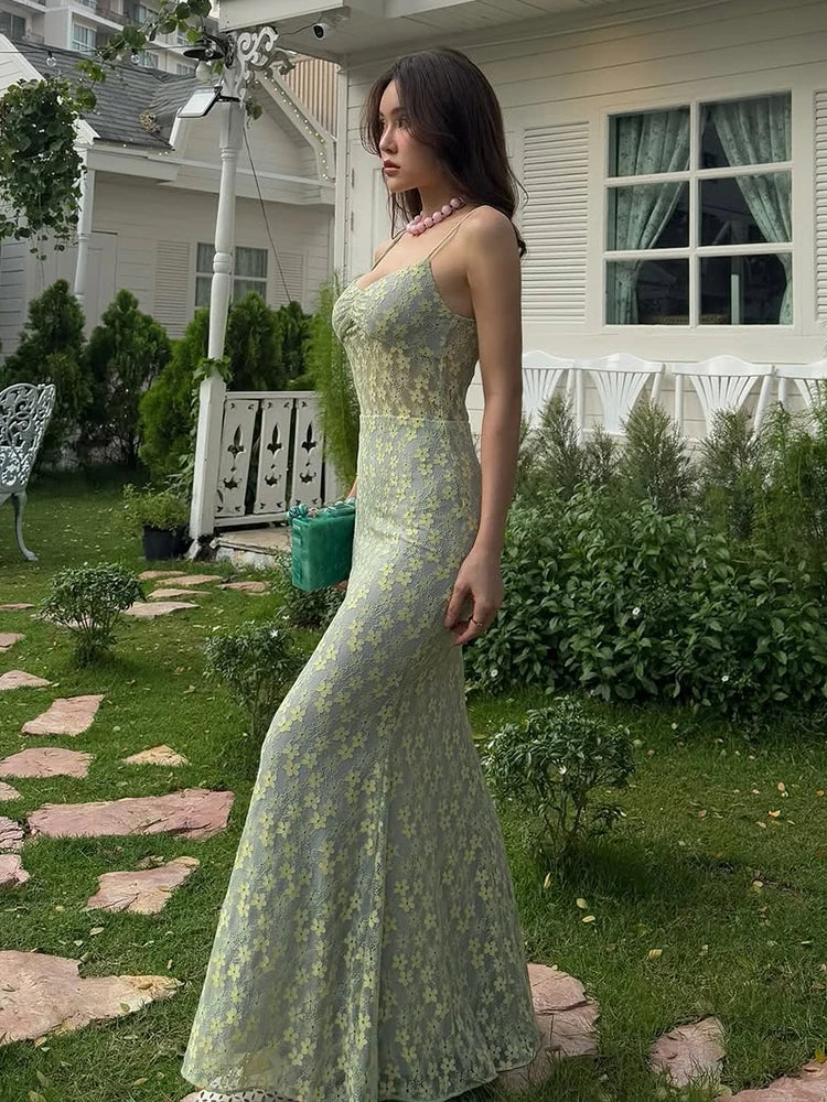 Hnewly  Jacquard Elegant Dress Women Y2K Thin Sleeveless Backless Low-Neck Elegant Chic Slim Vacation Birthday Party Vestidos