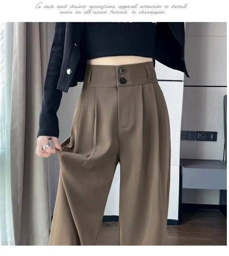 Hnewly Korean High Waist Wide Leg Trousers Female Fall Summer Casual Loose Office Lady Suit Pants Fashion Baggy Outwear Clothing