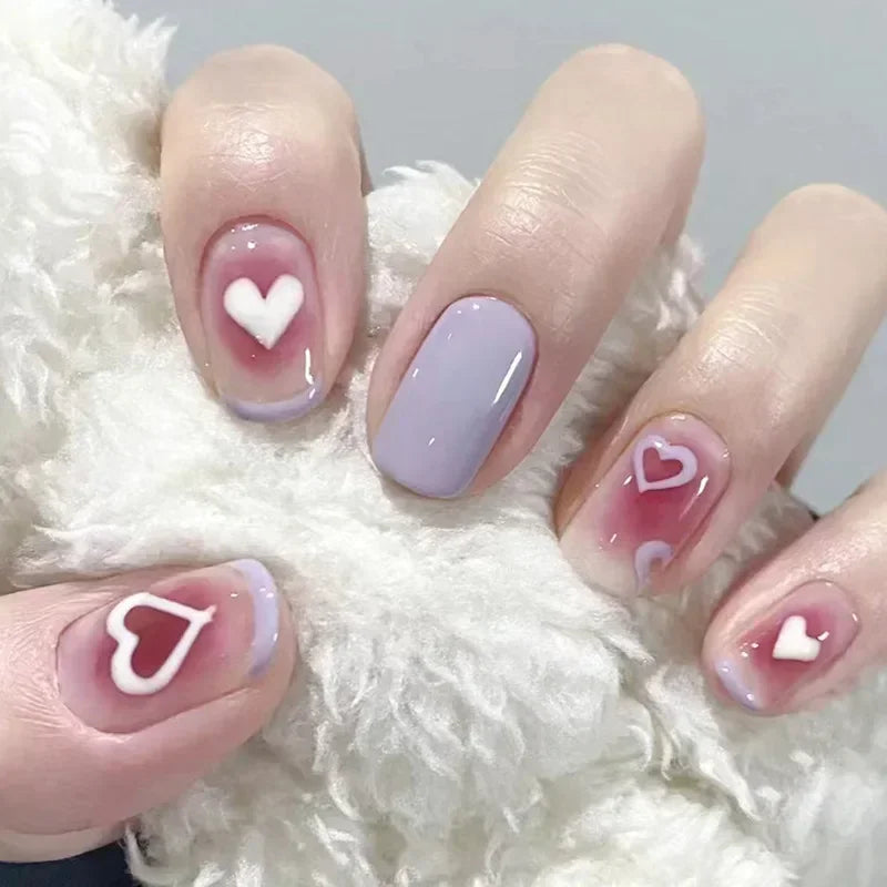 Hnewly 24pcs Red Rose False Nails Full Coverage Set Reusable Fake Nails Faux Acrylic Press on Nails with Accessories