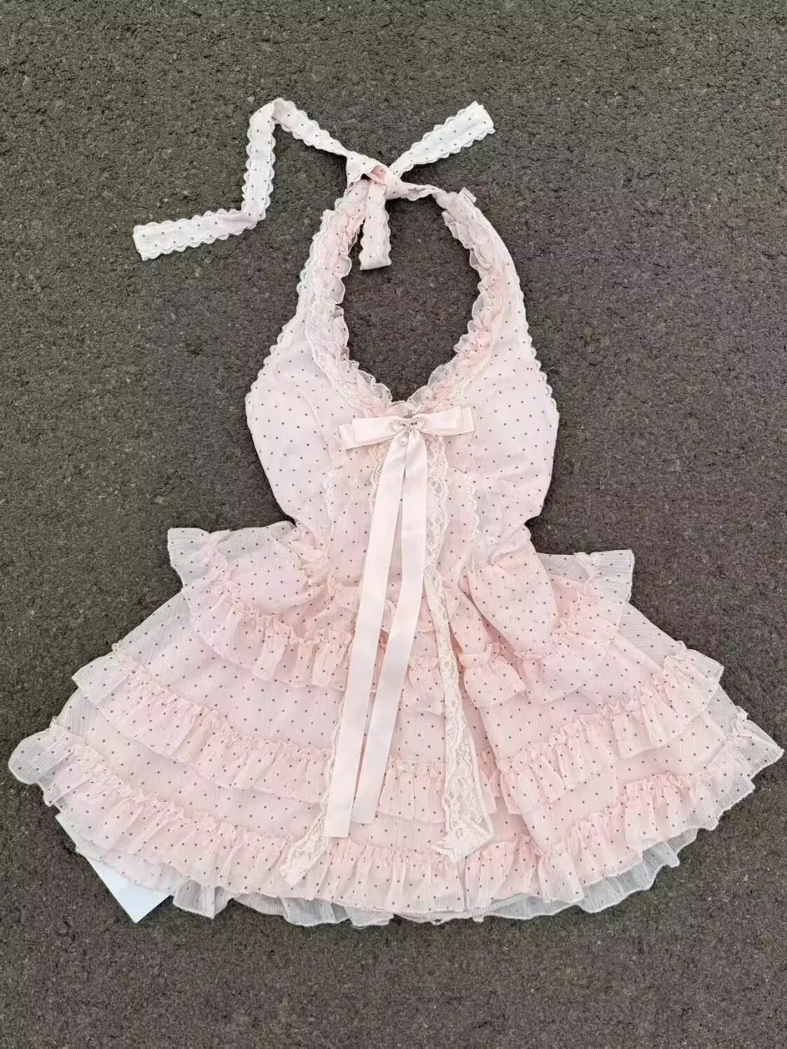 Hnewly  Korea Fashion Summer Dresses Sweet Y2K Pink Dress Woman Kawaii Lolita Bow Polka Dots Design Mini Dress Female Chic Outfits