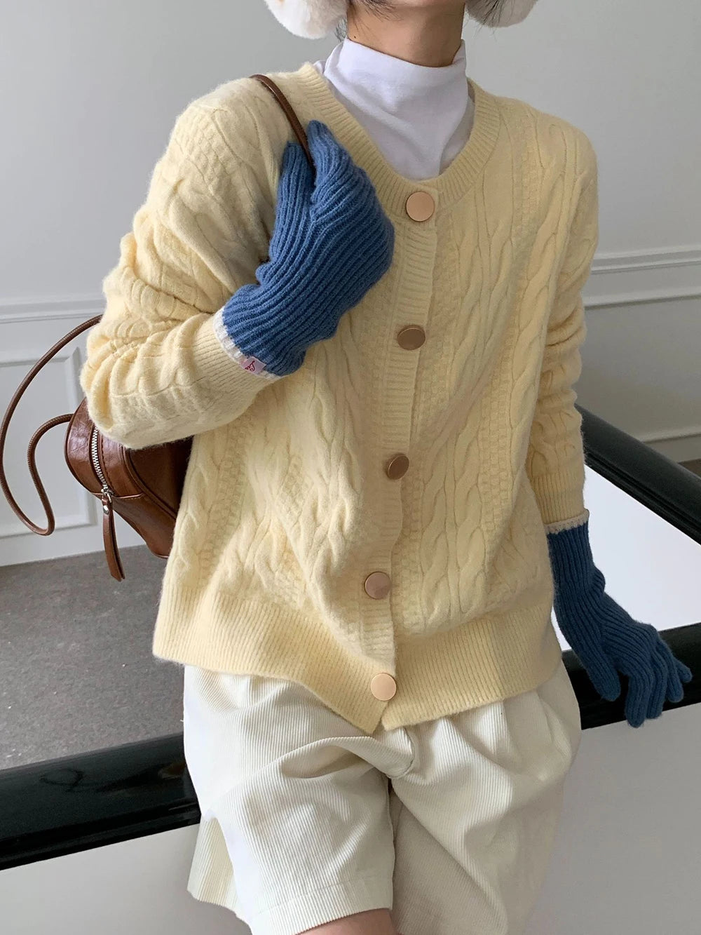 Hnewly  Vintage Twist Knit Cardigan Women's Lazy Loose Soft Thickened Single-Breasted 2025 Autumn Winter New Korean Style Female Tops