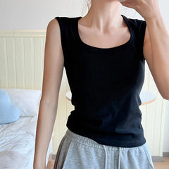 Hnewly  Basic Solid Color Square Neck Tank Top Women Korean All Match Slim Fit Vest Woman Summer Sleevless Y2K Crop Tops Female