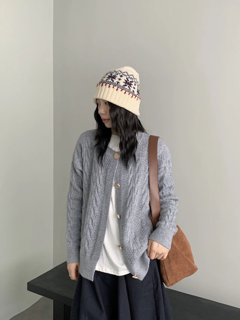 Hnewly  Vintage Twist Knit Cardigan Women's Lazy Loose Soft Thickened Single-Breasted 2025 Autumn Winter New Korean Style Female Tops