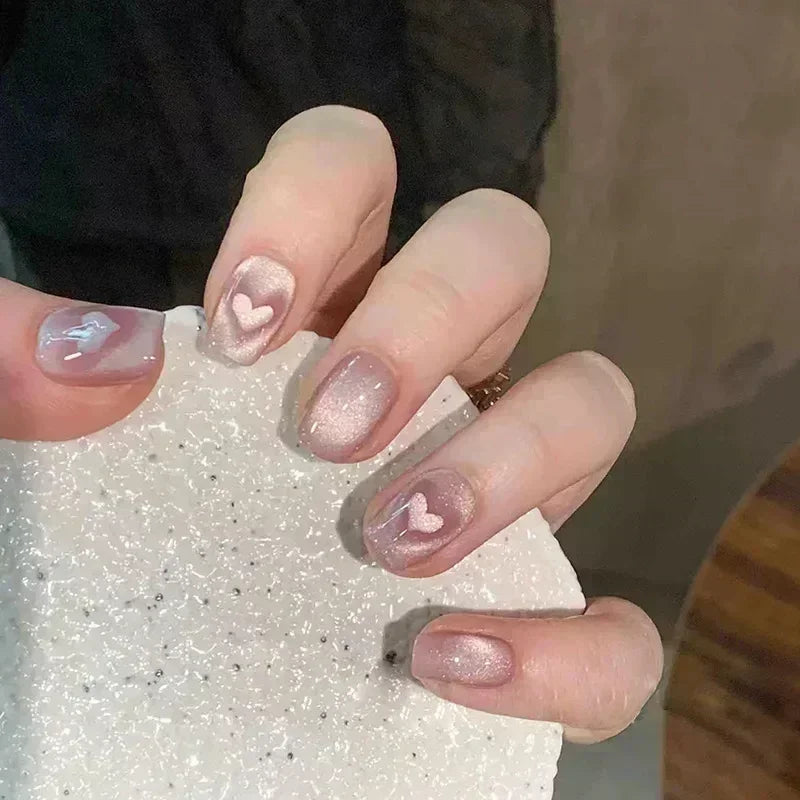 Hnewly 24pcs Detachable Short Press on Nails Y2k rhinestone False Nails with Glue Ballet Sweet Cool Girls Artificial False Nails Tips