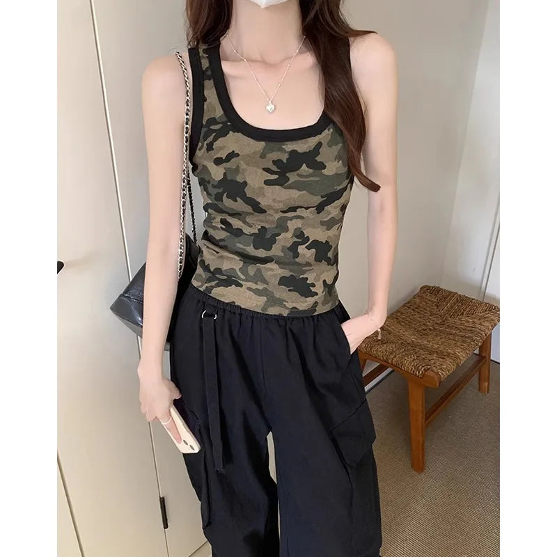 Hnewly Short Camouflage Camisole Vest For Women, Summer 2025 New Slim Fit Outerwear