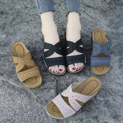 Hnewly  New Summer Women Wedge Sandals Premium Orthopedic Open Toe Sandals Vintage Anti-slip Leather Casual Female Platform Retro Shoes