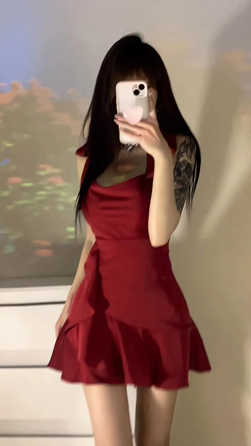 Hnewly Summer Dresses New Style Ruffle Edge Spice Girl Skirt Camisole Dress Skinny Hip-hugging Short Dress Woman's Clothing Vestidos