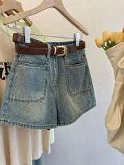 Hnewly  Retro Denim Shorts for Women's Summer New High Waisted Loose Wide leg Short Pants Fashion A-line Hotpants Oversized S-5XL