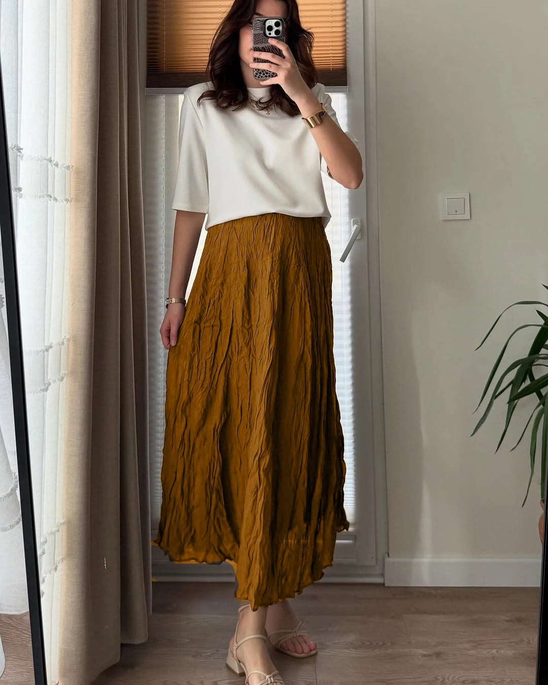 Hnewly   Pleated Midi Skirts for Women Summer Clothes Elastic High Wasit A Line Fashion Skirt Female Vintage Elegant Long Skirt