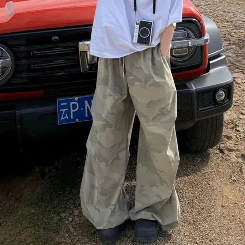 Hnewly Y2K Camouflage Cargo Pants Women Summer Loose Streetwear Thin Sweatpants Korean Baggy Casual Print Wide Leg Joggers Trousers