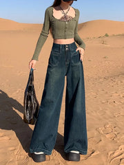Hnewly Wide Leg Pants Ivory Womens Autumn Knitting Corduroy Flannel Checked Tender Jacquard English-Style Embroidery Office Altgoth Ins
