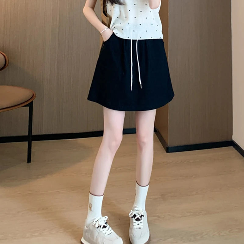 Hnewly  Summer Casual Gray Sports Skirts Women Korean High Waist A Line Shorts Skirt Woman Solid Color Thin Cargo Skirts Female