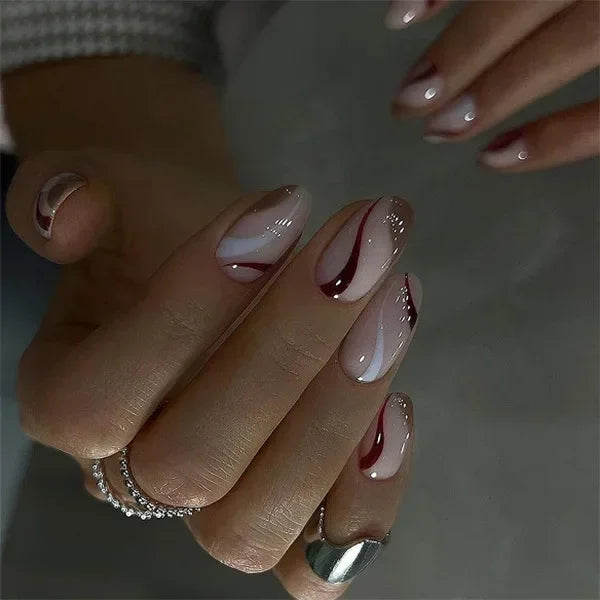 Hnewly 24pcs/Box Long Coffin False Nails Art Rose with Glue Wearable Nude Pink White Color Jelly Nails Tips Full Cover Press On Nails