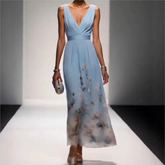 Lunivop  New Fashion Party Dresses Deep V Neck Floral Printing Ruffle Sleeveless A Line Beach Dress High Waisted Summer Sexy Womens Dress