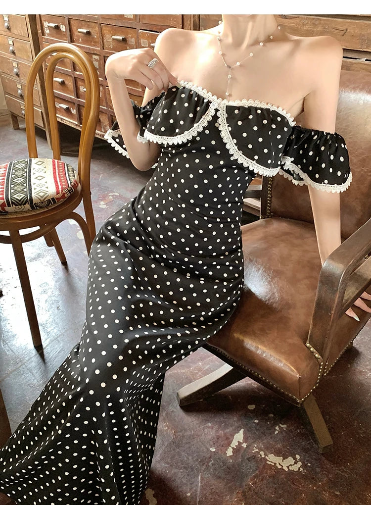 Hnewly  Woman Dress Vintage Sexy Polka Dot Ruffles Elegant Backless French Style Summer Fashion Sweet Party Dresses Female
