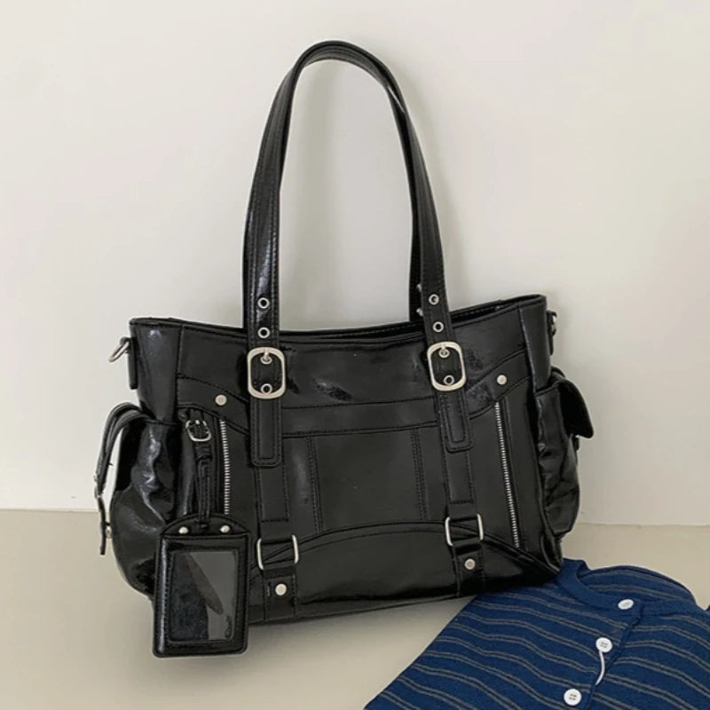 Hnewly  Y2K Sweet Cool Hot Girl Underarm Bag Ladies PU Leather Square Large Capacity Tote Bag Women Harajuku Crossbody Bag Handbags