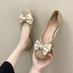 Hnewly  Woman Flats with Bow Low Heel Elegant Shoes for Women Square Toe Dress Discount Cheap Liquidation Summer Chic Stylish Y2k