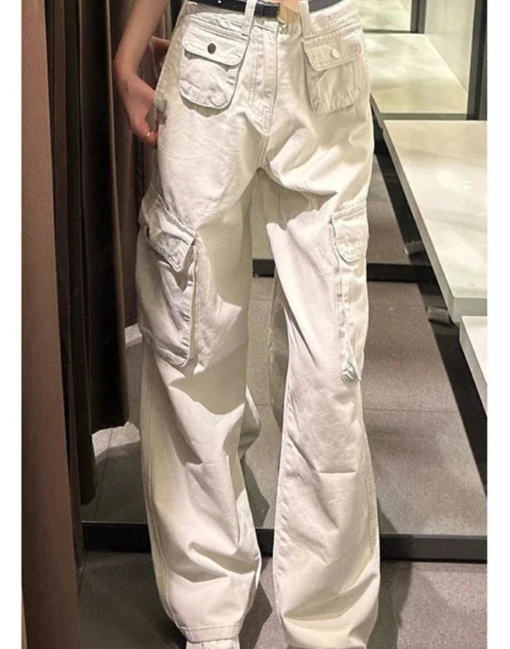 Hnewly Fashion Pantalon New Bottoms Streetwear Y2k Cargo Pants High Waist Straight Pockets Casual Trousers Women Clothing