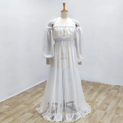  Hnewly  Elegant Bridal Chiffon Maternity Dresses Sexy Transparent Long Sleeves Dress Photo Shoot Photography Dress For Women