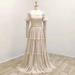 Hnewly  Maternity Dress For Baby Showers Printed Chiffon Off Shoulder Puff Sleeve Two-Piece Adjustable Uniform Size Pregnant Women Dress