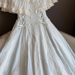 Hnewly  Women Dresses Japanese Style Ruffles Bandage Bows Lolita Long Dress Spring Summer Vintage Grils Vestidos Mujer