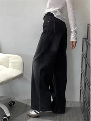 Hnewly  Women's American Wide Leg Jeans - High Waist Black Gray Denim Pants Straight Leg Oversized 90s Long Trousers