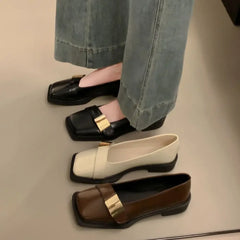 Hnewly  Square Toe Ladies Footwear Moccasins With Heel Shallow Beige Luxury Brand Lastest Low Price Popular Spring 39 Women's Flat Shoes