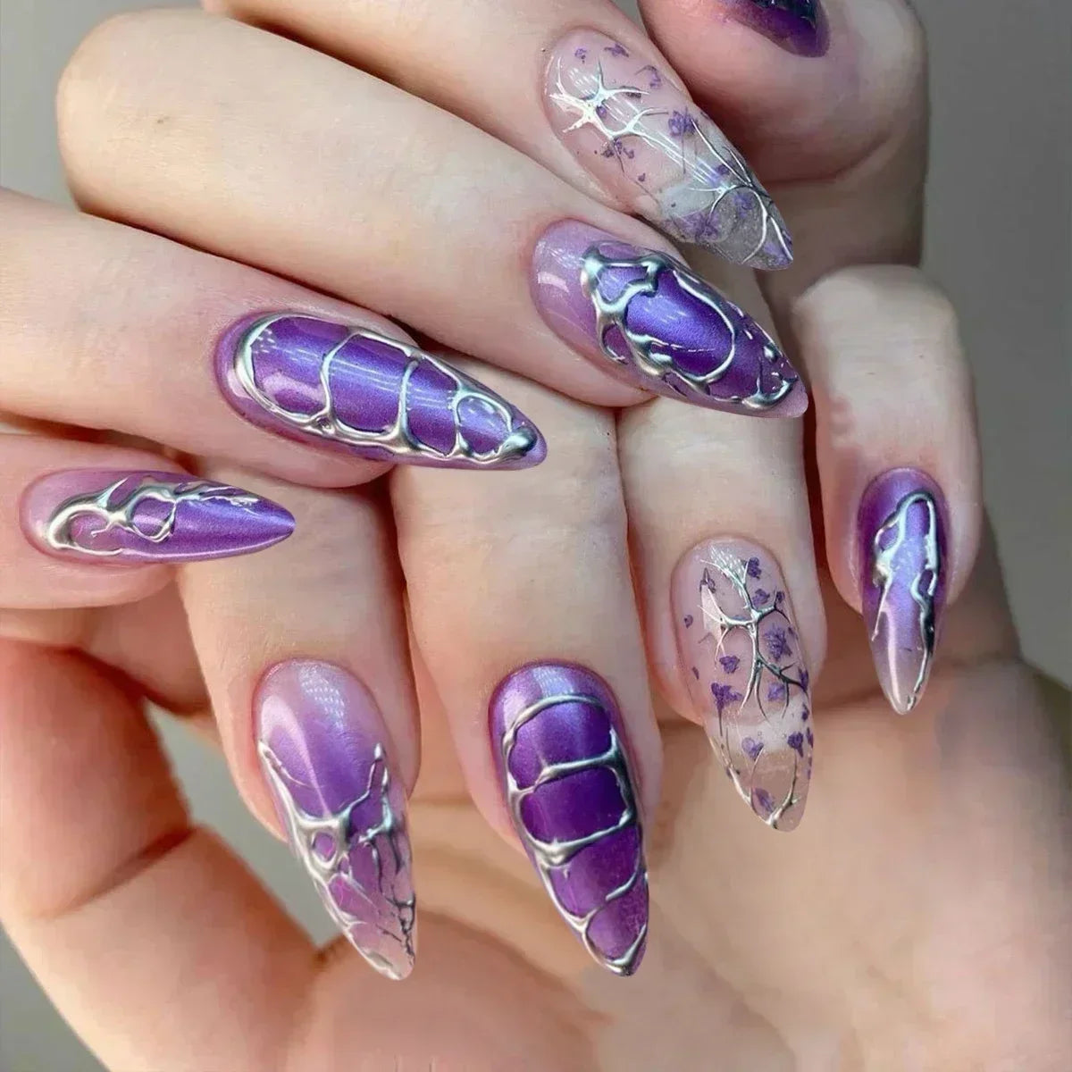 Hnewly 24Pcs White Almond False Nails Ballet with French Design Wearable Fake Nails Gradient Simple Full Cover Press on Nail Tips Art