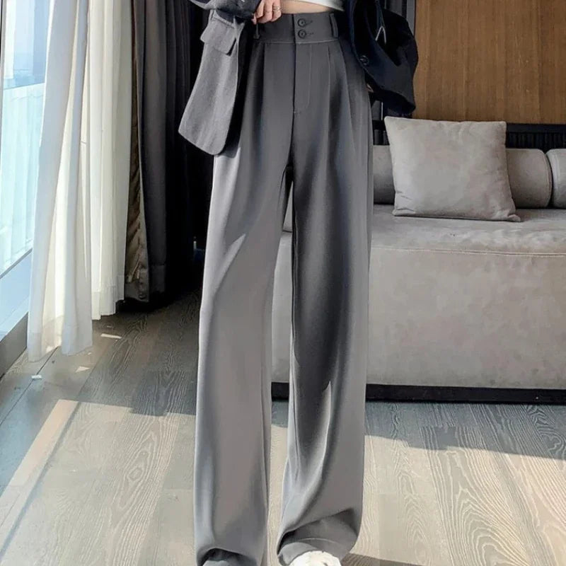 Hnewly Elegant Wide Leg Pants Women Korean Style High Waist Black Baggy Pants Office Ladies Fashion Loose Suit Trousers Streetwear
