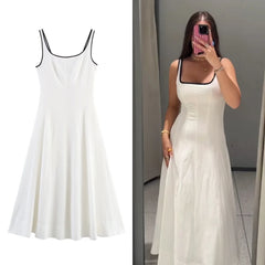 Hnewly  Contrast Edge Midi Dress Summer New Arrivals Women's Casual Loose Suspender Dress