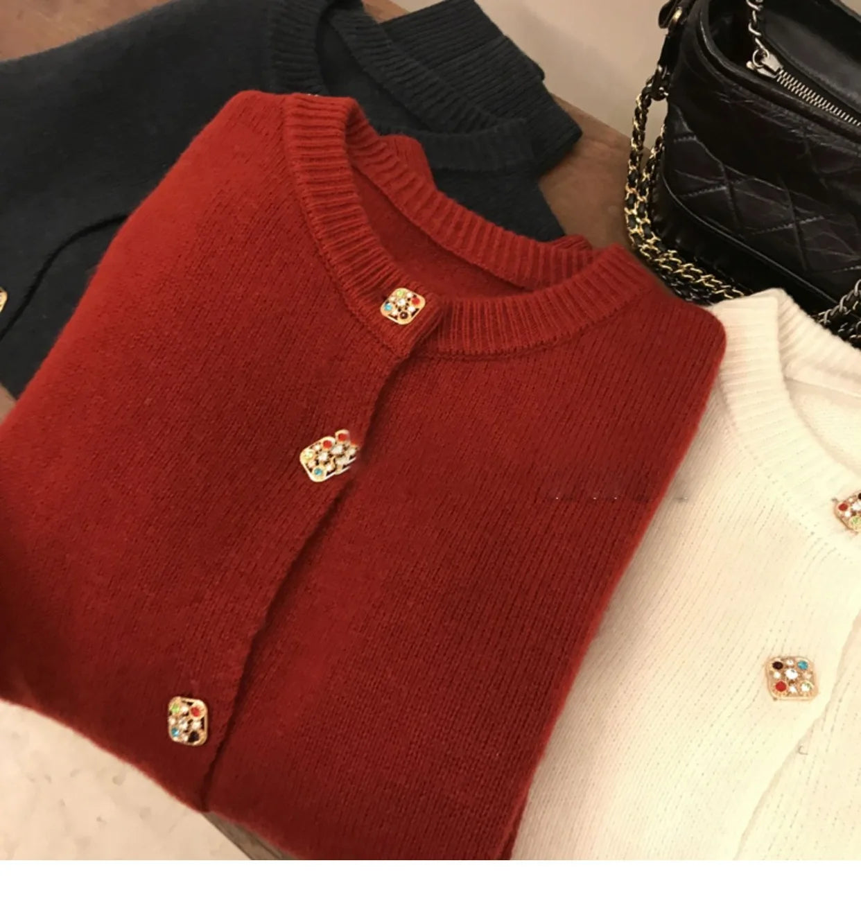 Hnewly  Solid O-Neck Sweater French Elegant Single Breasted Women's Spring Autumn Winter New Fashion All-match Long Sleeve Top Coat