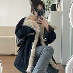 Hnewly  Winter New Arrival Women's Large Size Quilted Thickened Denim Jacket, Retro Style, Loose for Plus - Size Women, Patchwork Design