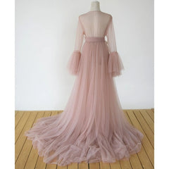 Hnewly  Sheer Tulle Maternity Gown – Long Sleeve Formal Evening Dress for Photoshoot, Elegant Robe Dress